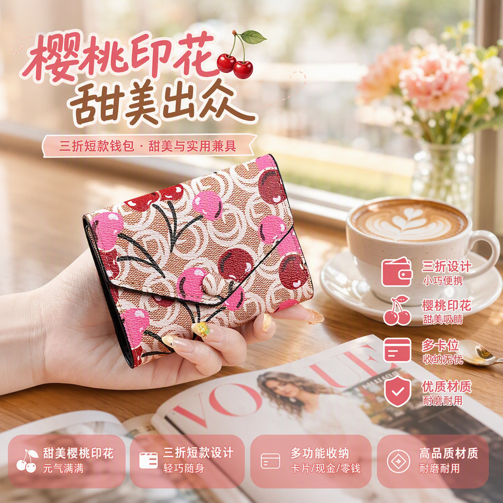 Cherry Print Small Square Bag for Women, New Trendy Niche Style Print Bag for Ladies, 70% off Card Holder Wallet Coin Purse