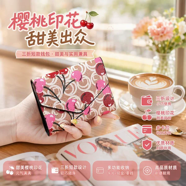 Cherry Print Small Square Bag for Women, New Trendy Niche Style Print Bag for Ladies, 70% off Card Holder Wallet Coin Purse
