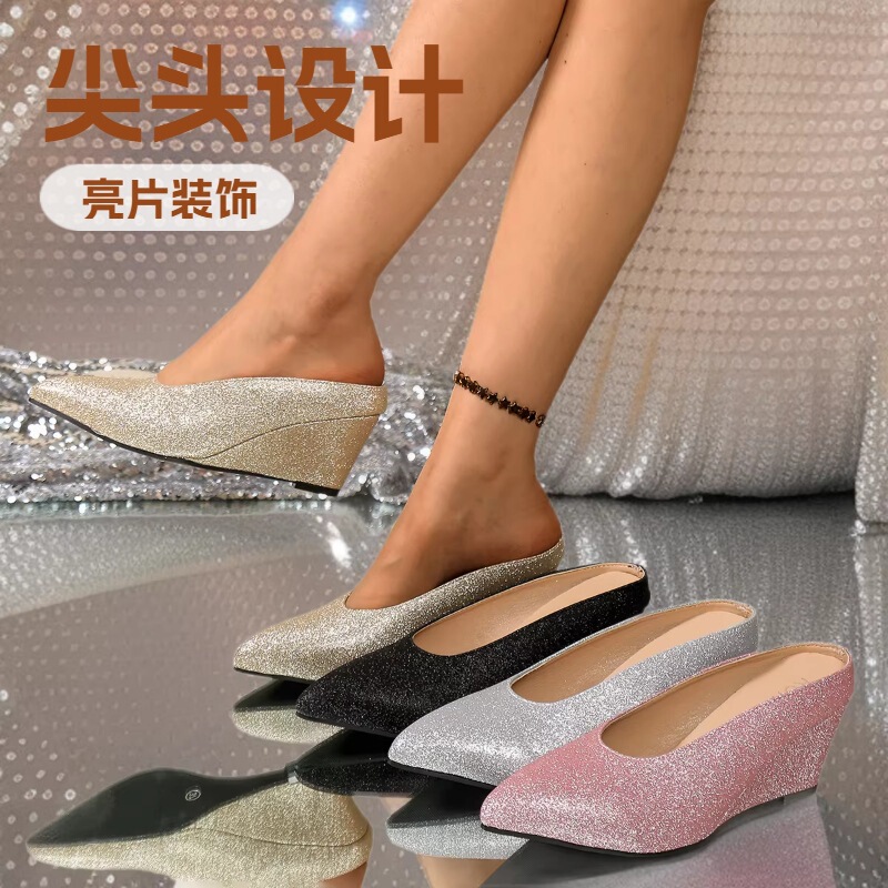 2026 Summer New Style Wedge Sandals with Sequins, Fashionable Design, Comfortable and Versatile Women's Wedge High-Heeled Sandals