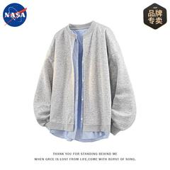 NASA品牌春秋季港风高级感假两件无帽长袖卫衣男士宽松休闲外套潮