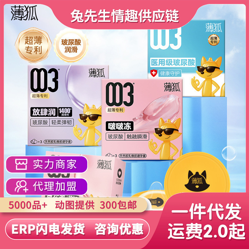 Thin Fox 003 Ultra-Thin Lubricated Condoms with Hyaluronic Acid, Medium Size Thin Fox 003 Ultra-Thin Lubricated Condoms with Hyaluronic Acid, Medium Size