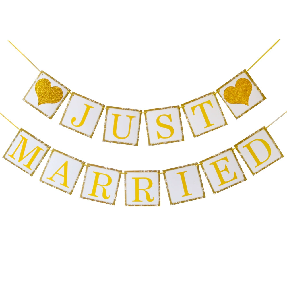 Надпись JUST MARRIED с блёстками, розовое «любовь» и флажки, украшение для свадьбы, декор свадебного зала