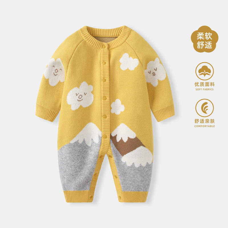 婴儿衣服秋装新生男宝宝针织连体衣小月龄满月百天哈衣秋冬爬爬服|undefined