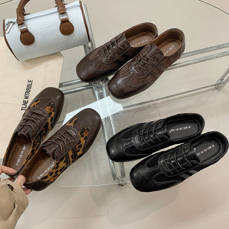 Retro-style, color-blocked German training shoes for women, 2026 autumn new collection, flat-soled, lace-up, casual leather shoes, Mary Jane flats Retro-style, color-blocked German training shoes for women, 2026 autumn new collection, flat-soled, lace-up, casual leather shoes, Mary Jane flats