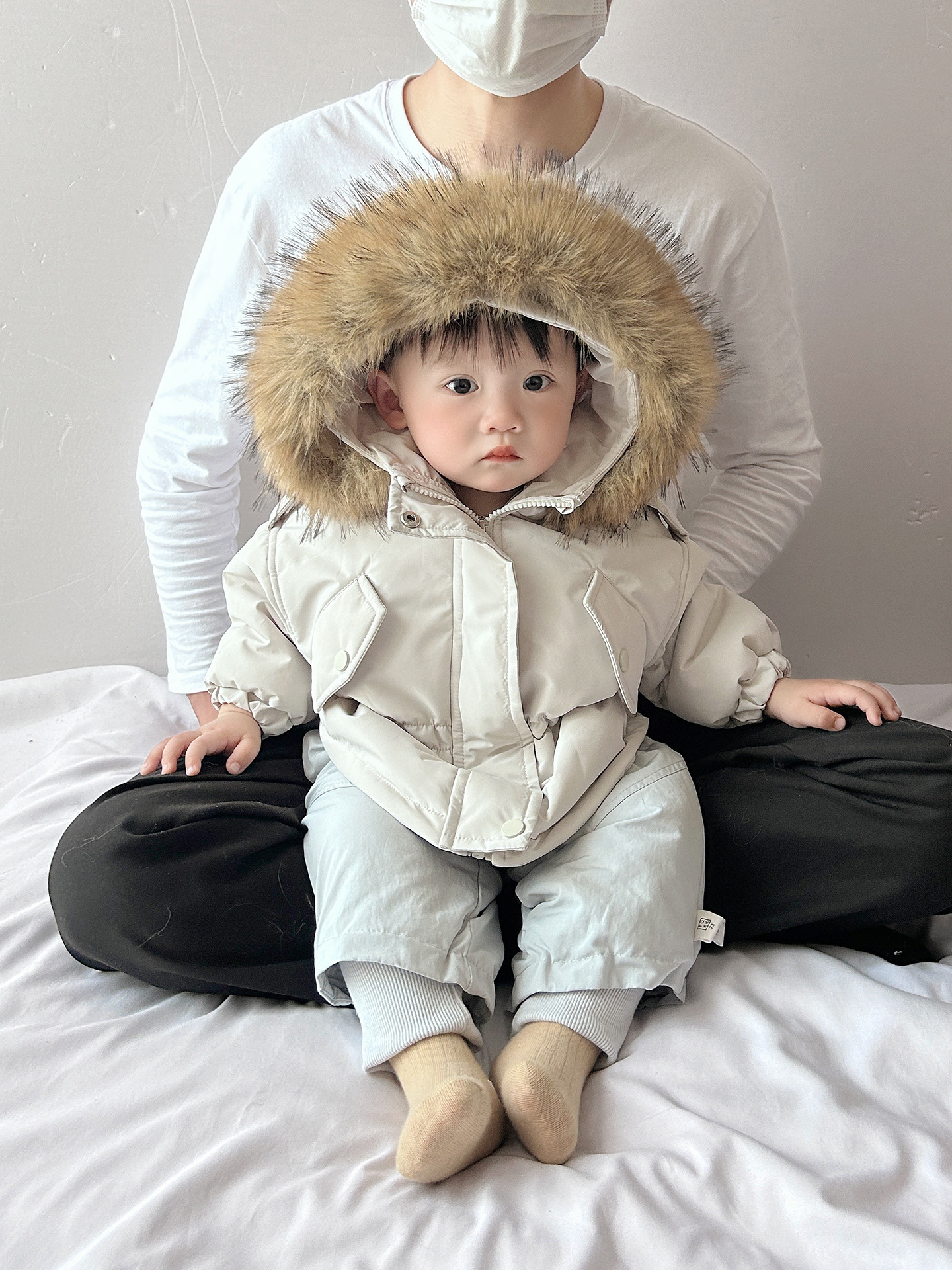 Ropa de algodón de invierno para niños coreanos, abrigo de cuello de lana a prueba de viento, chaqueta de algodón caliente para bebés