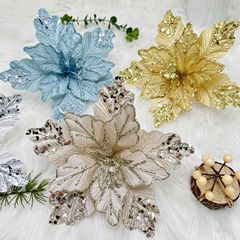 国境を越えたクリスマス装飾品はクリスマスの花の布芸の生け花の装飾品のベルベットの明るいクリスマスの花をシミュレートします