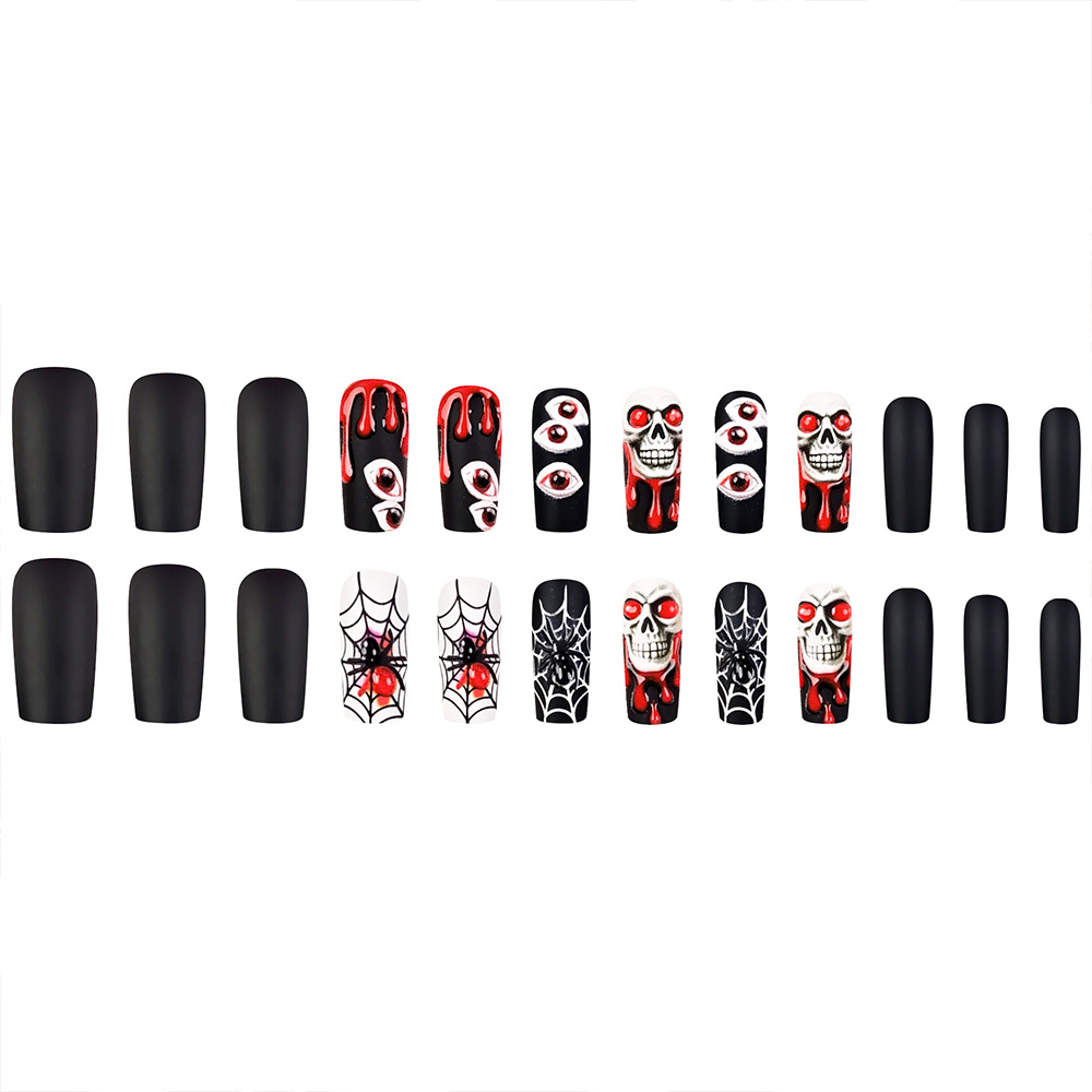 Halloween manicure piezas de uñas desgastadas uñas rectangulares 3D gotas de sangre tridimensionales esqueleto oscuro ojos del diablo pegatinas de uñas falsas