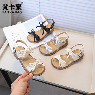 Van Cahao Girl's Bow Princess Sandals 2025 Summer New Children's Fashionable Soft Sole Beach Shoes