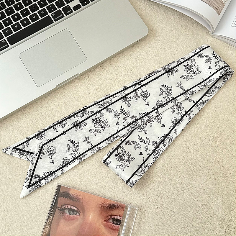 Pañuelo de seda, banda larga, sensación de alta calidad, bufanda pequeña decorativa, bolsa de toalla de seda, envuelta, pañuelo floral, cinta para el cabello, serpentín para el cabello