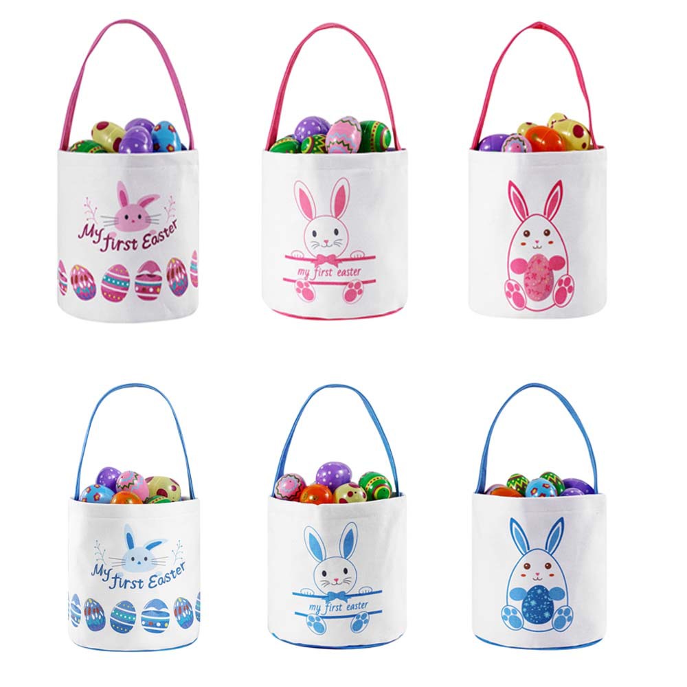 Fabricantes de productos de conejo transfronterizo de Pascua infantil canasta lienzo bolsas de regalo de barriles bolsas de mano canasta de huevos