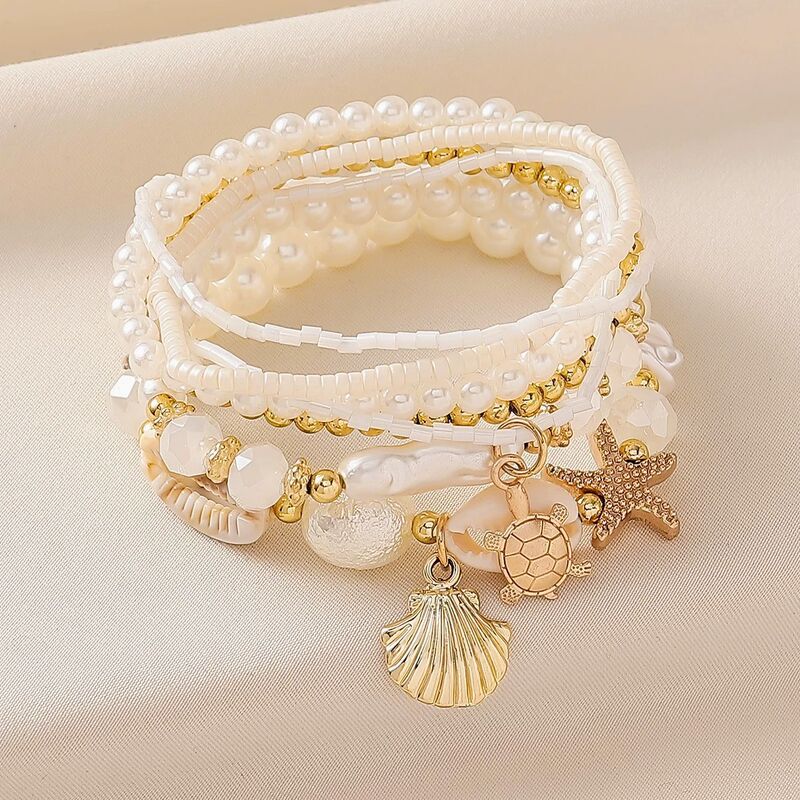 European and American Bohemian Style Starfish, Conch, and Pearl Bracelet, Exaggerated Beach Vacation Style, New Shell Single-Circle Accessory European and American Bohemian Style Starfish, Conch, and Pearl Bracelet, Exaggerated Beach Vacation Style, New Shell Single-Circle Accessory