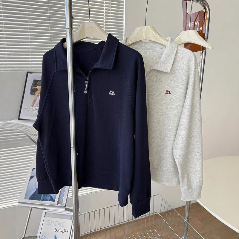 Half-Zip Lapel Sweatshirt for Women in Autum, Lazy Letter Printed Loose Top, Oversize Casual Versatile Jacket