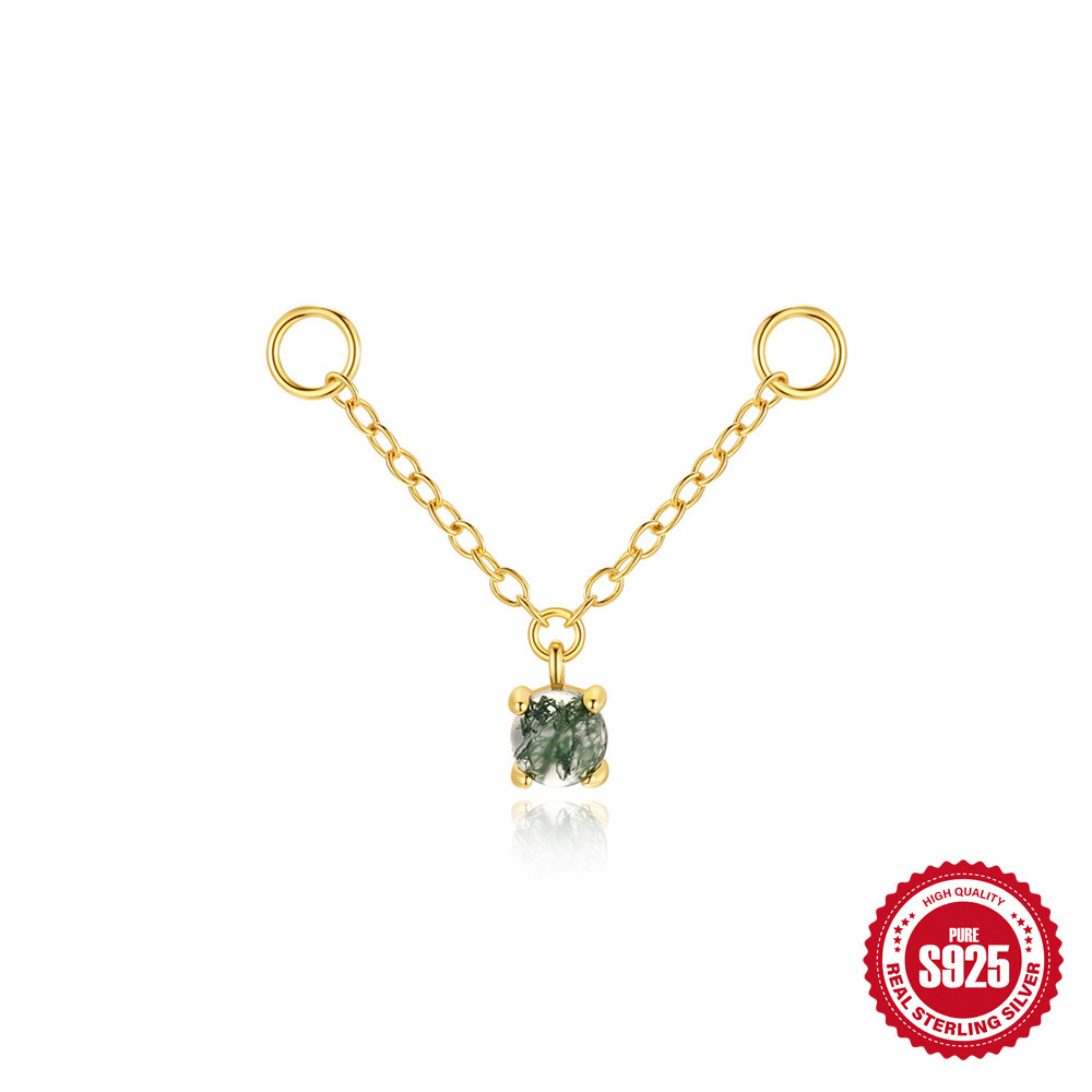 El nuevo s925 simple y moderno hierba de agua natural, uñas de hueso de oreja de ágata, personalidad de lujo ligera europea y americana, pendientes de piedra de musgo verde con incrustaciones