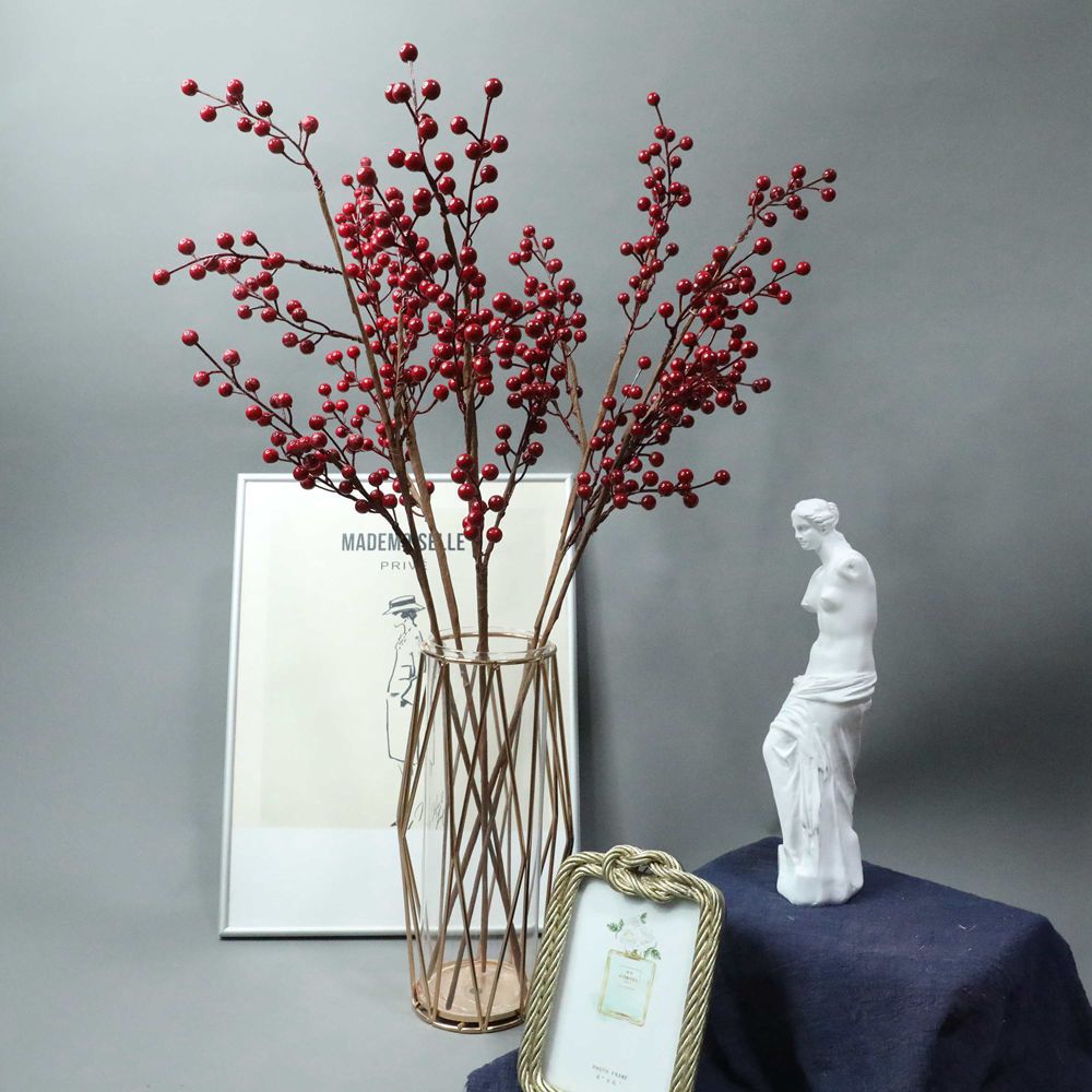 Home Decor Christmas Holly Artificial Flowers INS Style Manufacturer Cross-border Wedding Celebration Wholesale Fake Flowers MW61202