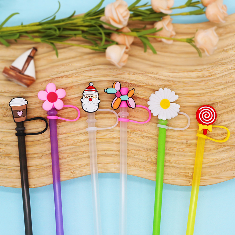 Tapa de paja Spot 7-8mm silicona linda mini muñeca parche tapón a prueba de polvo decoración de pajitas tapón a prueba de polvo