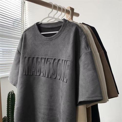Summer American Retro Instagram Trend Brand Fashion Casual Loose Short Sleeve Youth Popular Versatile Crew Neck Five-Finger Sleeve Top