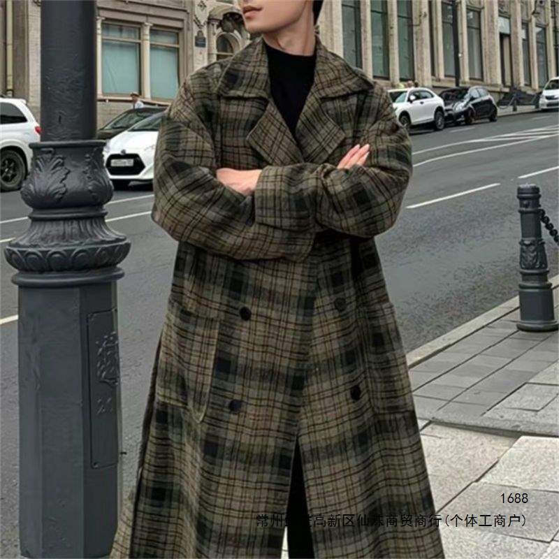 25C6C6 British style over-the-knee long wool coat, Korean style, cool and stylish double-breasted wool trench coat