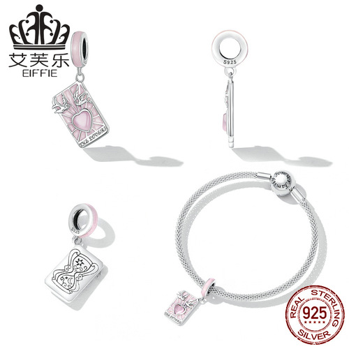 Avle Original Sterling Silver S925 Tarot Card Lover Pendant Bracelet Pink Oil Drop Card Pendant SCC2263