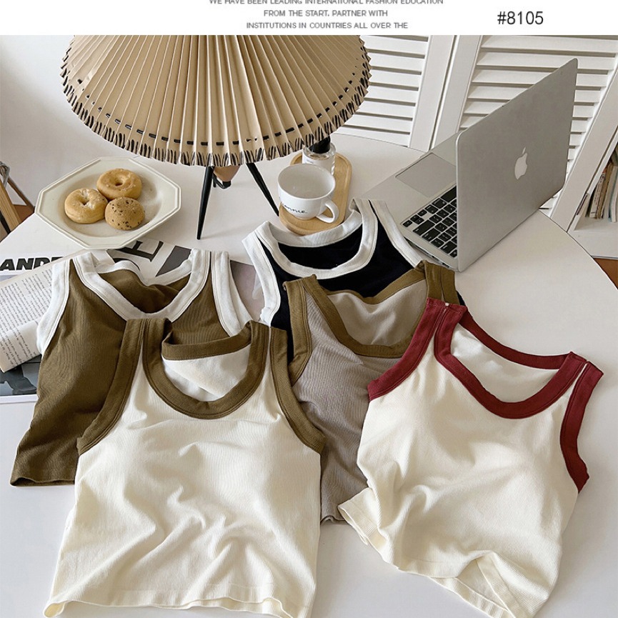 2023 nuevo estilo coreano contraste de color integrado belleza espalda Mujer retro picante chica fija Copa desgaste exterior chaleco a juego con almohadilla en el pecho