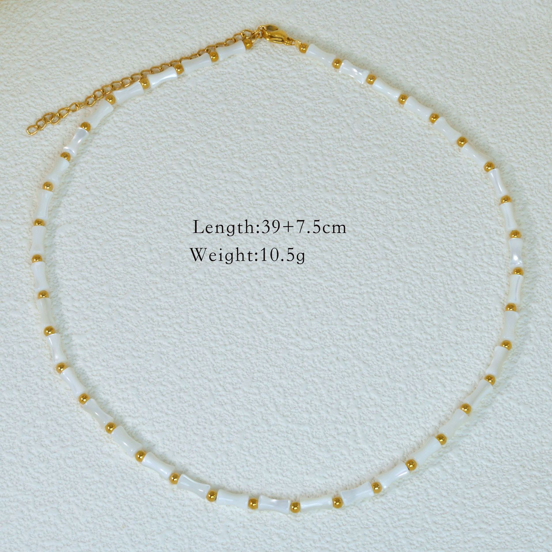Beaded, Inlay Design Natural Stone Titanium Steel Casual Beaded Inlay Geometric Fish Tail Shell Zircon Pendant Necklace