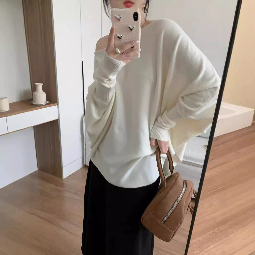 Корейский дизайн чувствует нерегулярный рукав летучей мыши свитер женский осенний и зимний новый свободный тонкий ленивый свитер