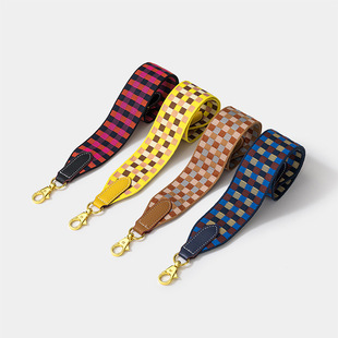 European and American Checkered Jacquard Webbing Wide Shoulder Strap Kelly Bag Evelyn Bag Single Shoulder Crossbody Strap European and American Style