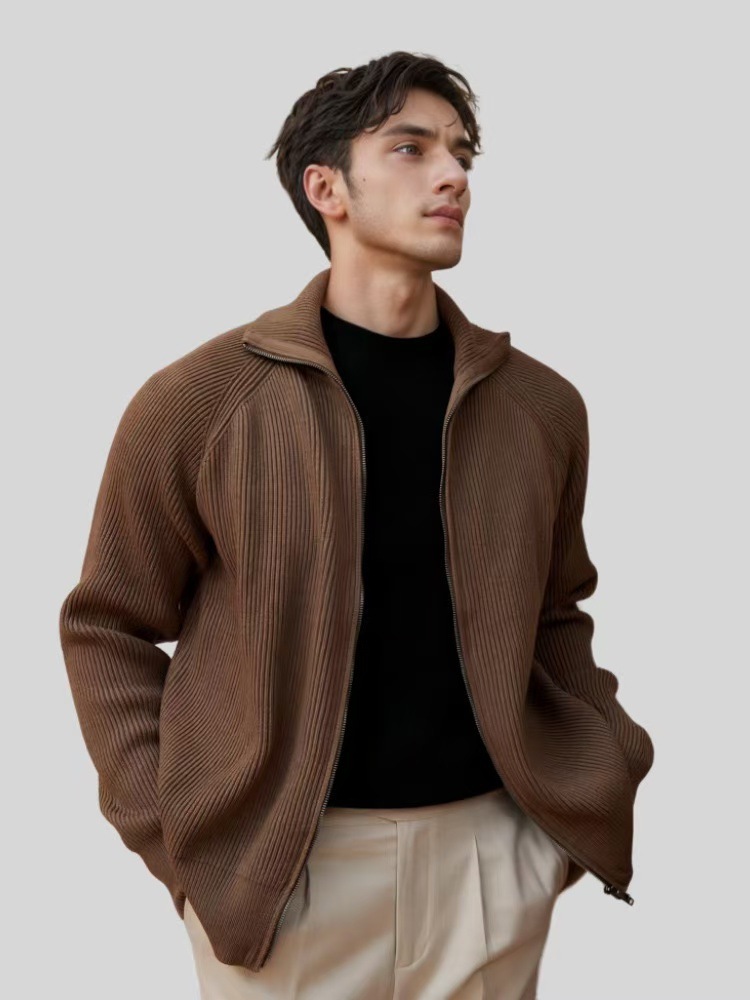 Comercio exterior pesado 500G chaqueta con cremallera de punto gruesa calentamiento anti-bolas jersey de punto cardigan casual ligero maduro hombre