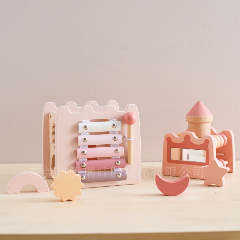 Transfronterizo nuevo castillo multifuncional juguete cinco en uno forma educativa para niños jugando piano cordón con cuentas juguete