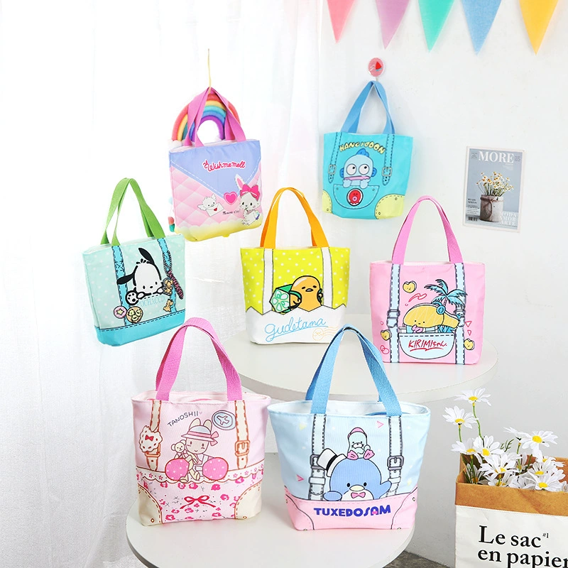 Cartoon linen bag, handheld lunch box bag, tableware for elementary school students, organizer bag, food bag