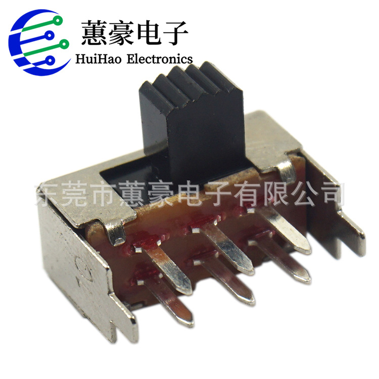 SK-22F03二档侧拨 卧式拨动开关 双排六脚带固定脚 SlideSwitch