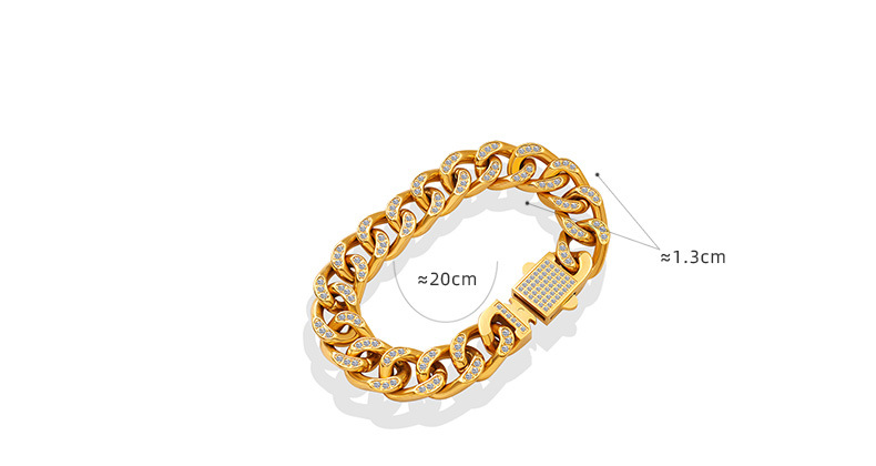 Style De Mode Épais Cubain Chaîne Double Rangée Diamant Or-plaqué Titane Acier Bracelet display picture 1