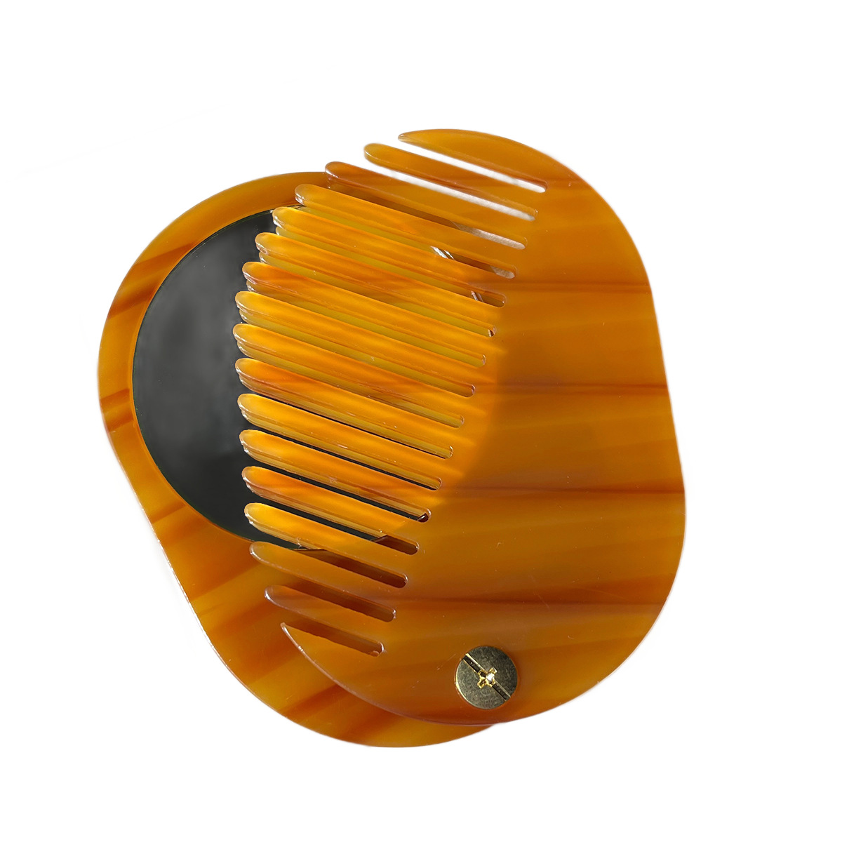 Materiales de placa de fibra de acetato de alta calidad retrógrado belleza espejo de maquillaje peine portátil plegable redondo espejo de maquillaje de acetato