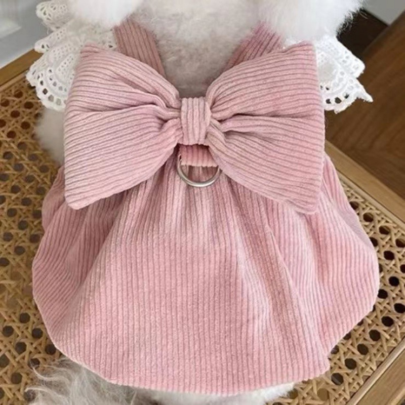 Cat clothes Pets Autumn and winter new pattern corduroy Pumpkin skirt Tow Teddy Bichon Dogs Kitty keep warm Lace dress