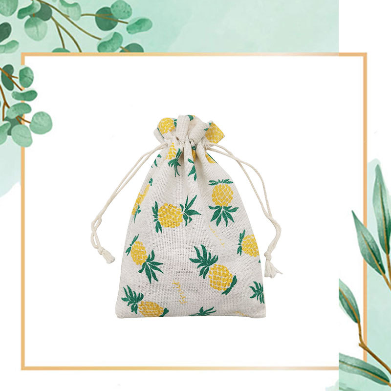 Piña impresa algodón con cordón bolsa pulsera Wenwan bolsa de regalo bolsa de almacenamiento de joyería con cordón pequeña bolsa al por mayor