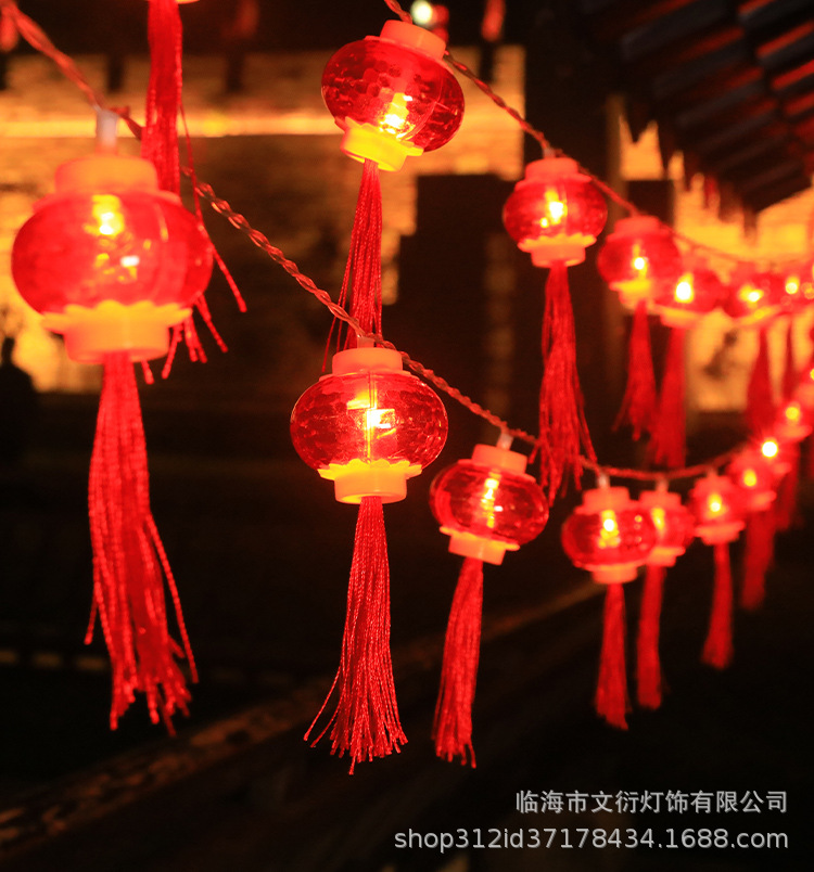 LED rojo linterna cadena cinco bendición linterna Año Nuevo Festival de Primavera linterna decoraciones linterna solar