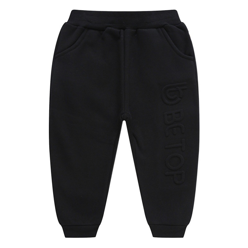 Ser Superior ropa para niños Otoño e Invierno Los nuevos Pantalones deportivos de letras tridimensionales largos para niños pantalones de chándal forrados de lana al por mayor entrega de una sola pieza image 1