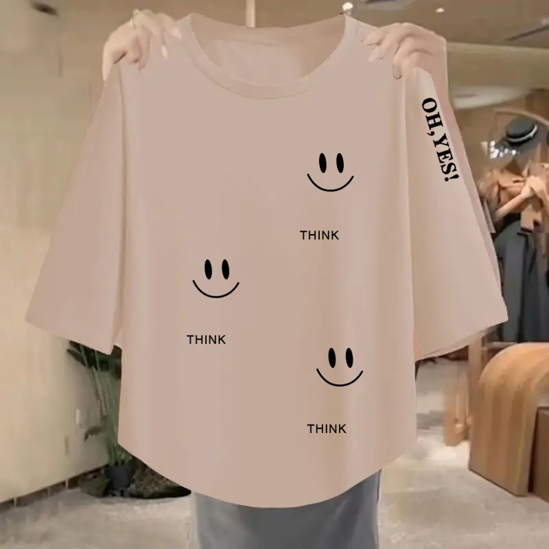 New loose and slim trend 2026 versatile Korean tops simple three-quarter sleeve casual women's T-shirt spring and summer 5