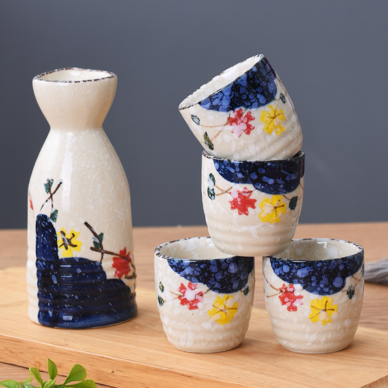 Hand-painted ceramic sake cups, Japanese-style small sake cups, sake jug, warming cup, sake dispenser, sushi restaurant, underglaze porcelain sake bottle