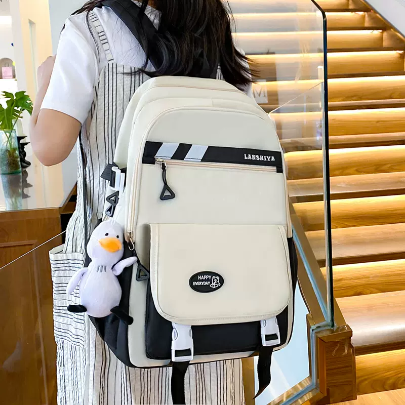 书包初中生女大容量简约韩版双肩包撞色新款轻便减负中大学生书包