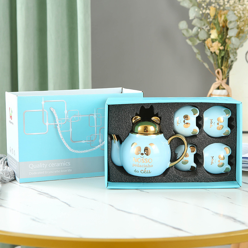 Lindo de dibujos animados Flor de cerámica juego de té imprimible logo Amazon dedicado Panda juego de té taza juego de regalo traje