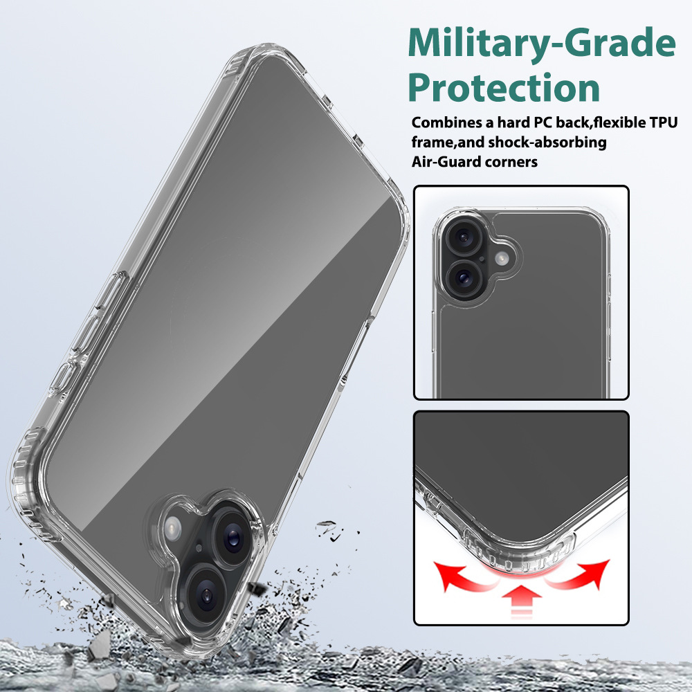 MOQ50 para iPhone16plus Apple 15 2 en 1 funda transparente para teléfono móvil estela 2.0mm antiarañazos