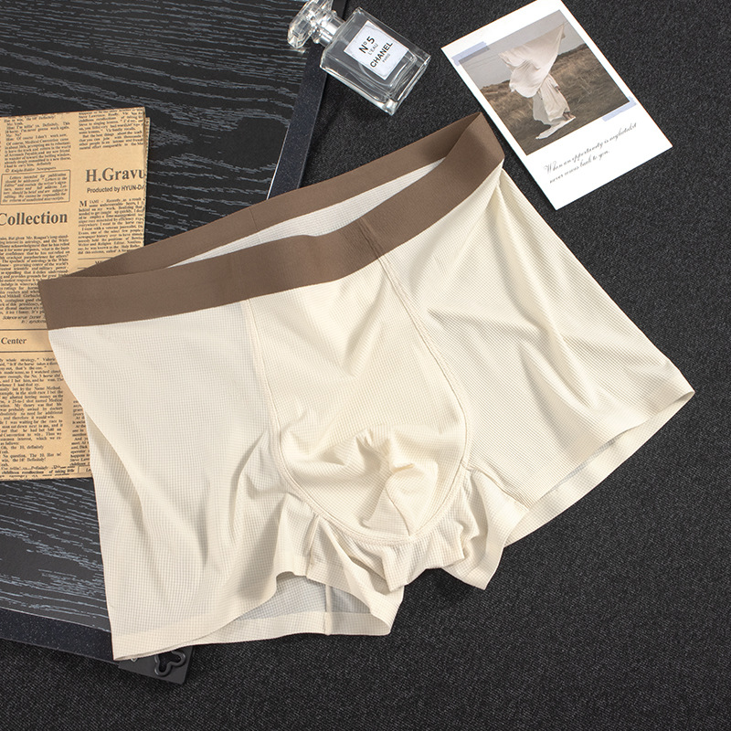 Verano nuevo estilo waffle sin costuras ropa interior de hombre de seda de hielo cómodo transpirable entrepierna bragas de color de contraste de cintura media pantalones de hombre