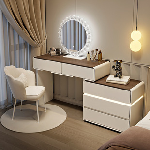 Dressing Table Bedroom Makeup Table Modern Simple Small Apartment Light Luxury Solid Wood Makeup Table and Cabinet Integrated X&