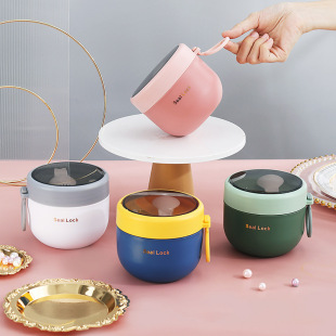 Manufacturer's 304 Stainless Steel Insulated Oatmeal Cup Soup Cup Microwaveable Milk Breakfast Cup Portable Spoon Cup
