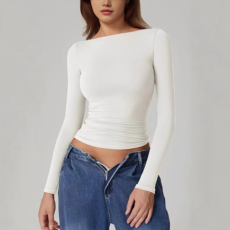 Cross-Border European and American Style Autumn Tops, Sexy Backless Long-Sleeved Shirts, Round Neck T-Shirts, Hot Girl Slim-Fit Outing Wear for Women