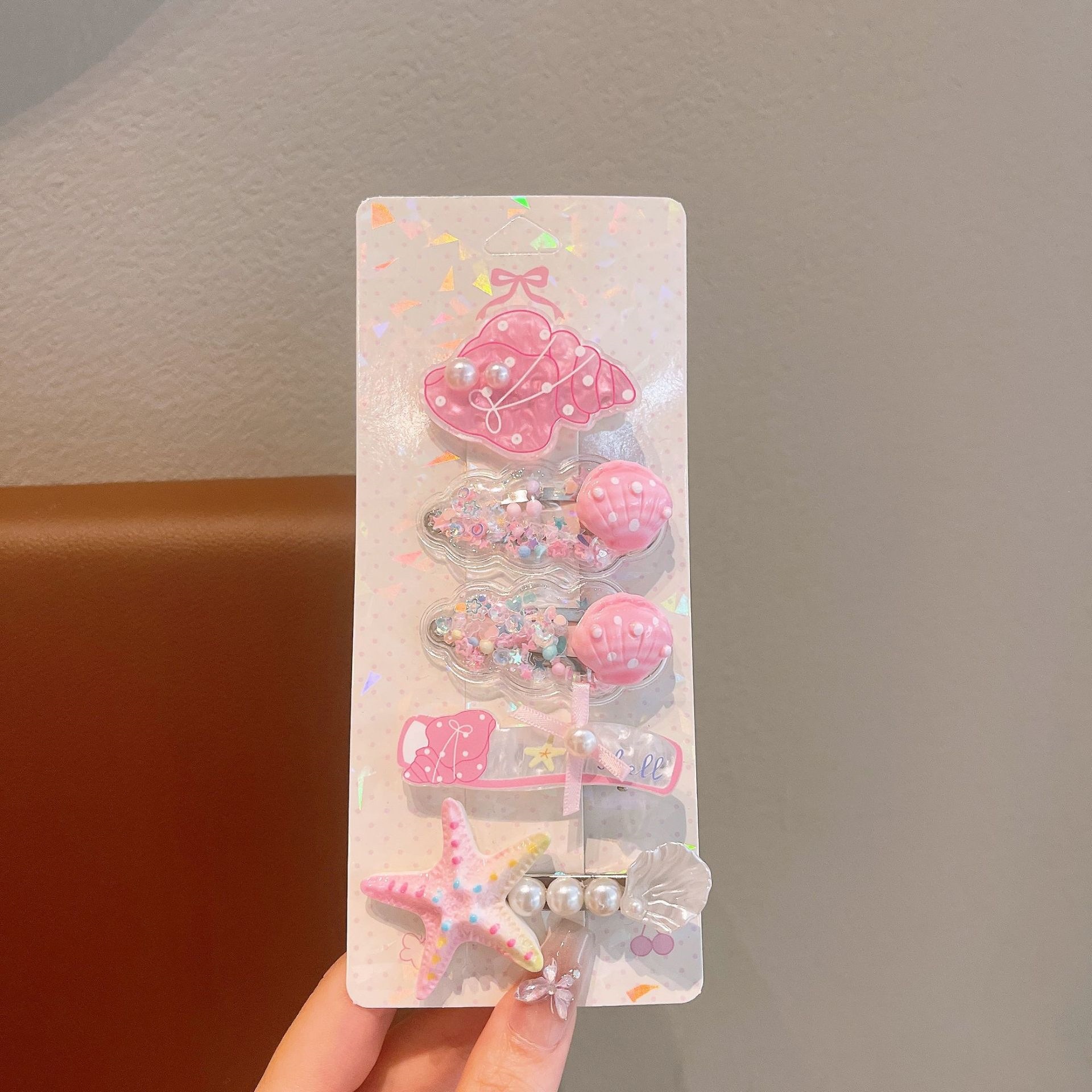 Bonitos pequeños niños frescos clip de pelo conjunto marino viento conchas estrellas perlas tarjetas de pelo princesa niñas al por mayor