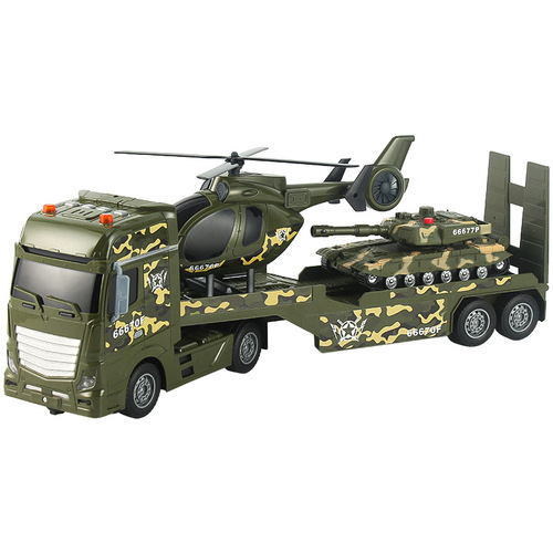 Extra large military flatbed truck children's toy car tank transport vehicle engineering vehicle helicopter boy birthday gift