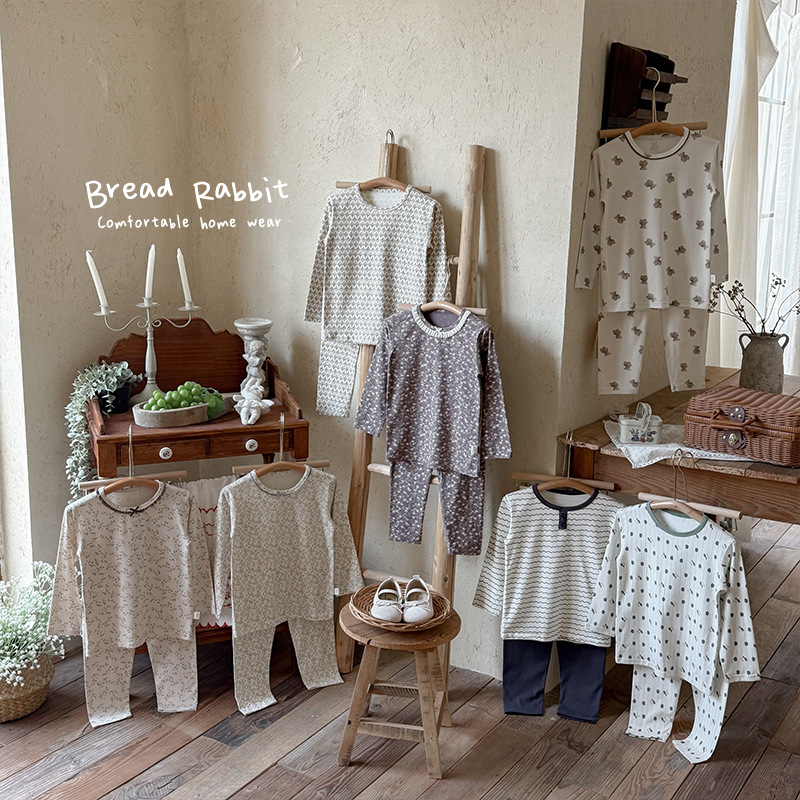 面包兔复古儿童睡衣家居服套装2025秋冬新款圆领卡通秋衣秋裤批发