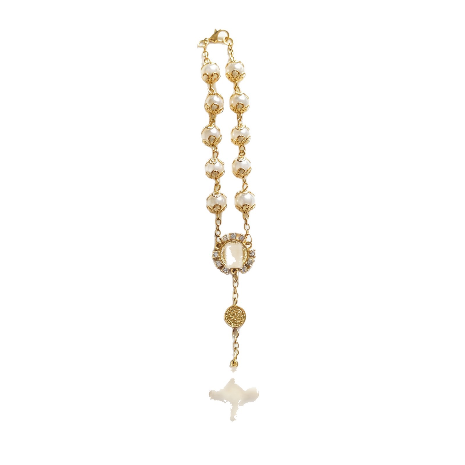 Rosary Bracelet, Gold and Silver Lace Glass Imitation Pearl Bracelet, Amazon 8mm Cross Beads