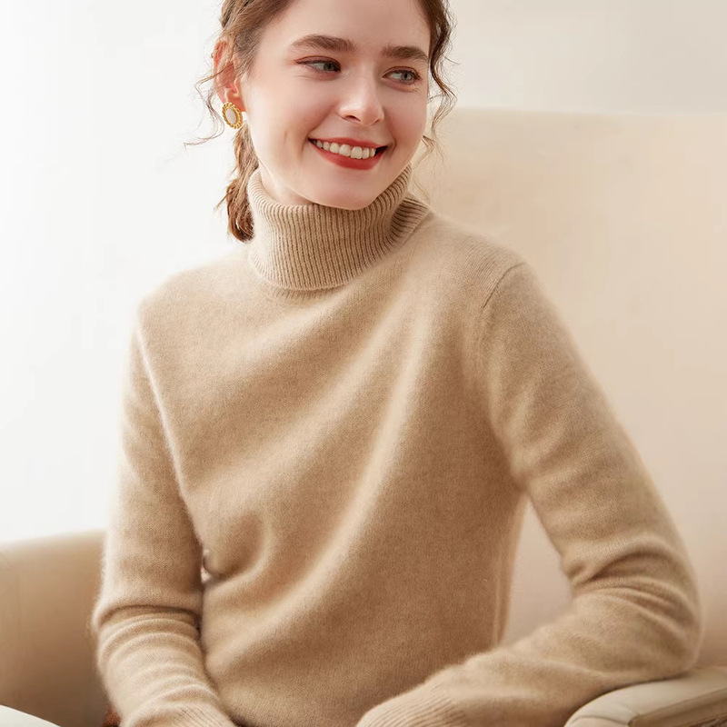 High-Neck Cashmere Sweater for Women, Autumn and Winter Thickened Solid Color Turn-Down Collar Wool Pullover, Loose Fit Slimming Base Layer High-Neck Cashmere Sweater for Women, Autumn and Winter Thickened Solid Color Turn-Down Collar Wool Pullover, Loose Fit Slimming Base Layer